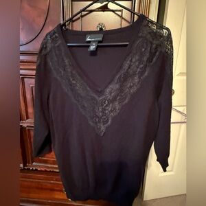 Black V-Neck Sweater with lace Embellishment by Lane Bryant size 14/16
